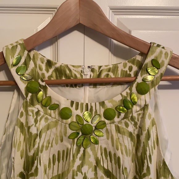 Women’s Linen Sleeveless Jessica Howard Green Ikat Dress - 12 - Picture 2 of 4